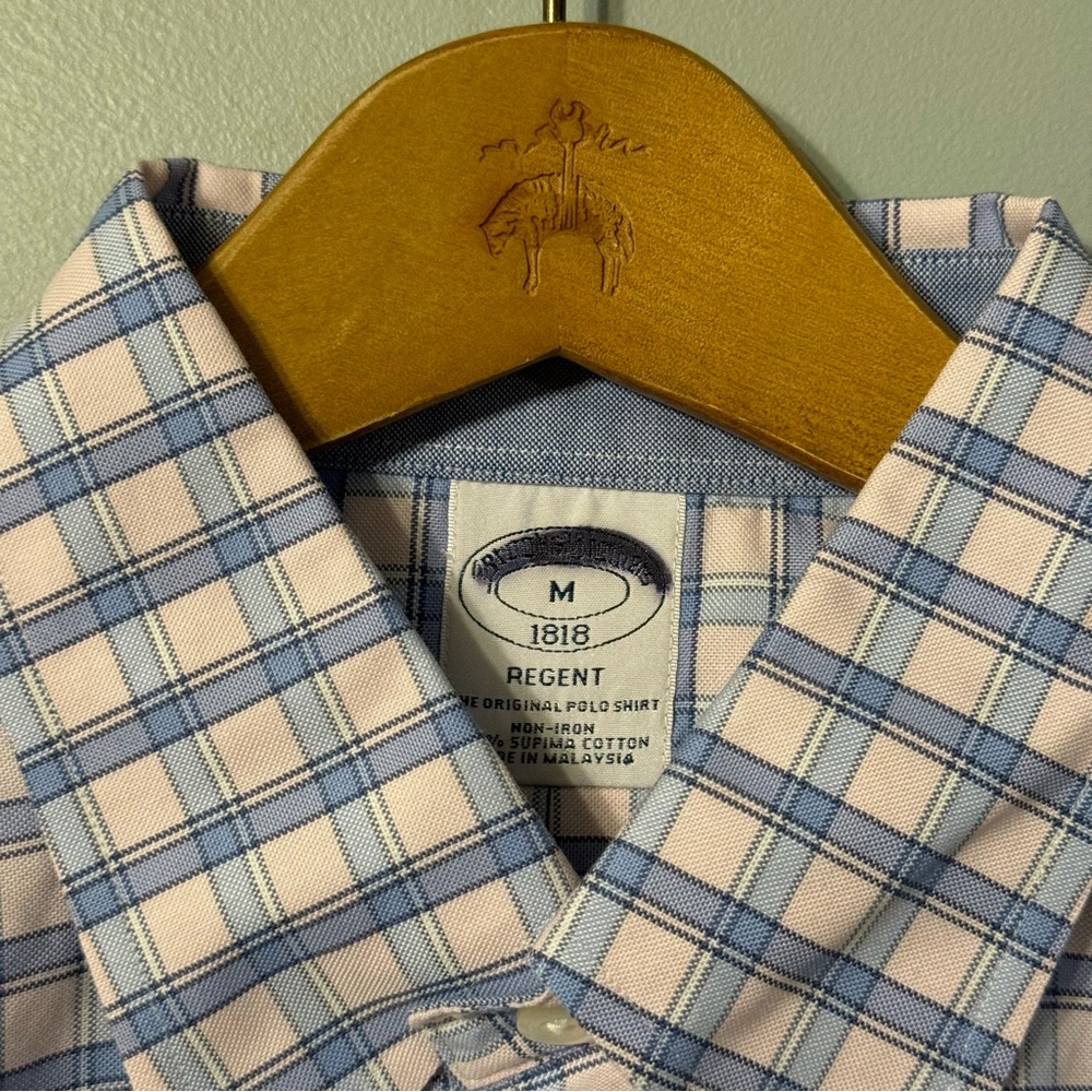 NWOT Brooks Brothers Button Down Shirt Regent Fit Medium Pink and Blue Check - Picture 4 of 5